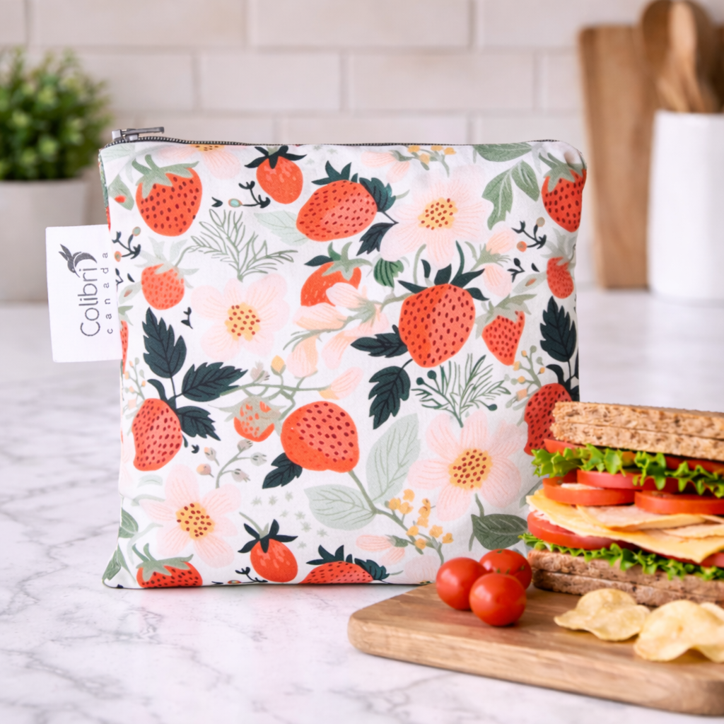 2183 - Strawberry Patch Reusable Snack Bag - Large